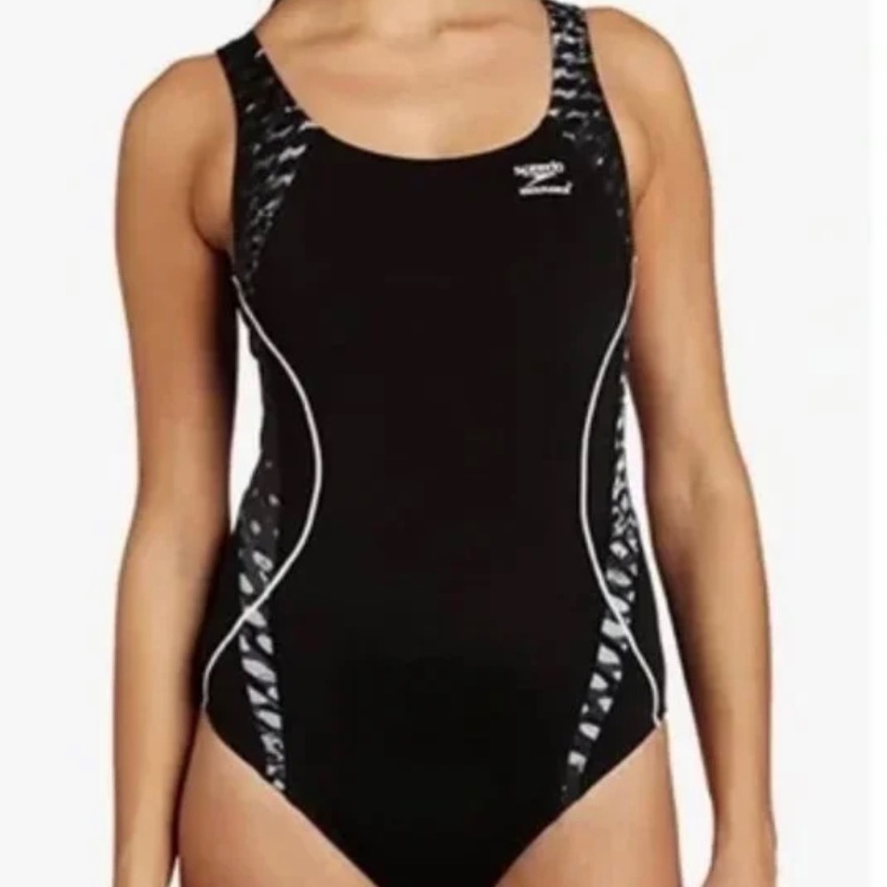 Speedo Magnetic Space Splice Endurance Swimsuit Black Gray White